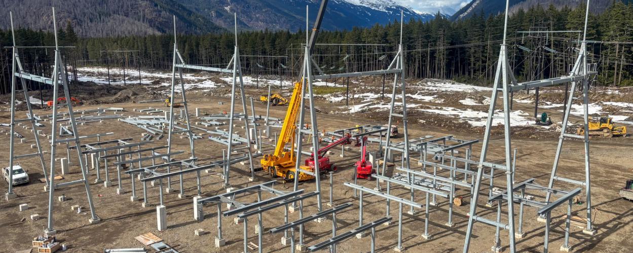 Substation steel erection under construction at Eskay Creek